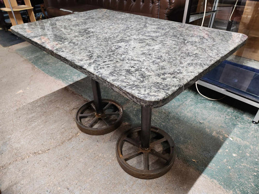Green Granite Table with Cast Iron Double Podium Base