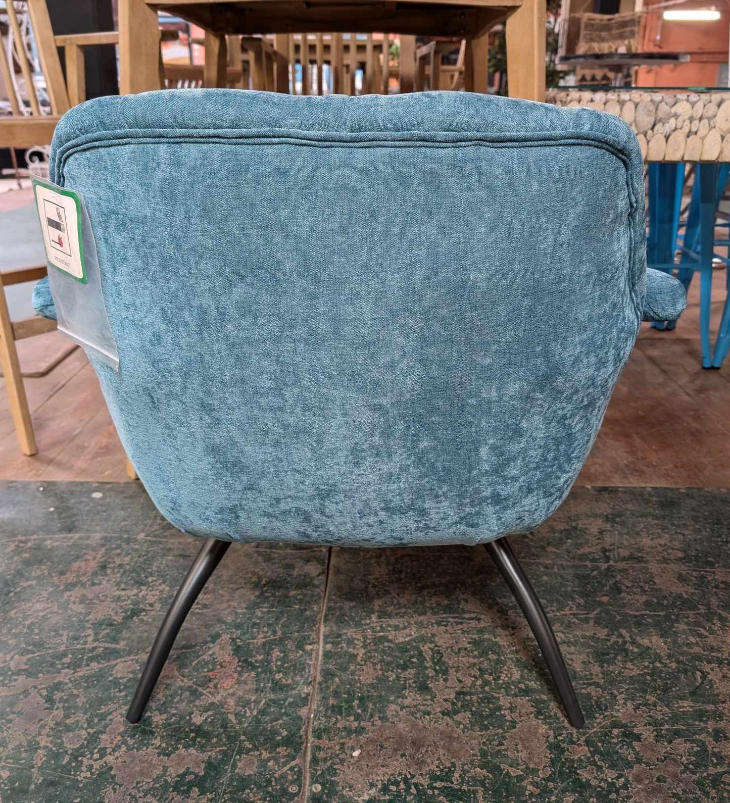 Small Teal Shell Back Chenille Armchair / Steel Legs