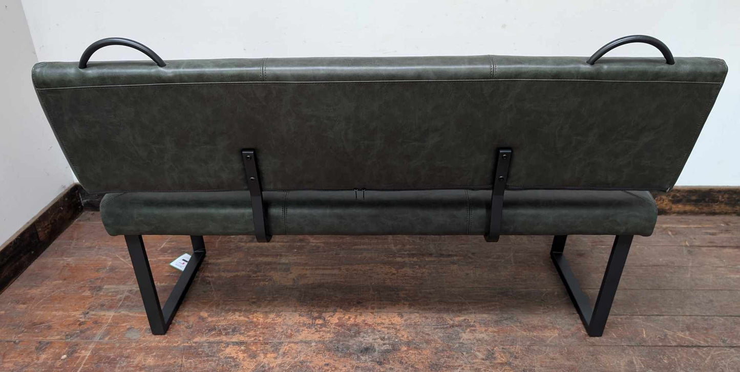 Metal Healy Bench with Forest Green Leather Upholstery