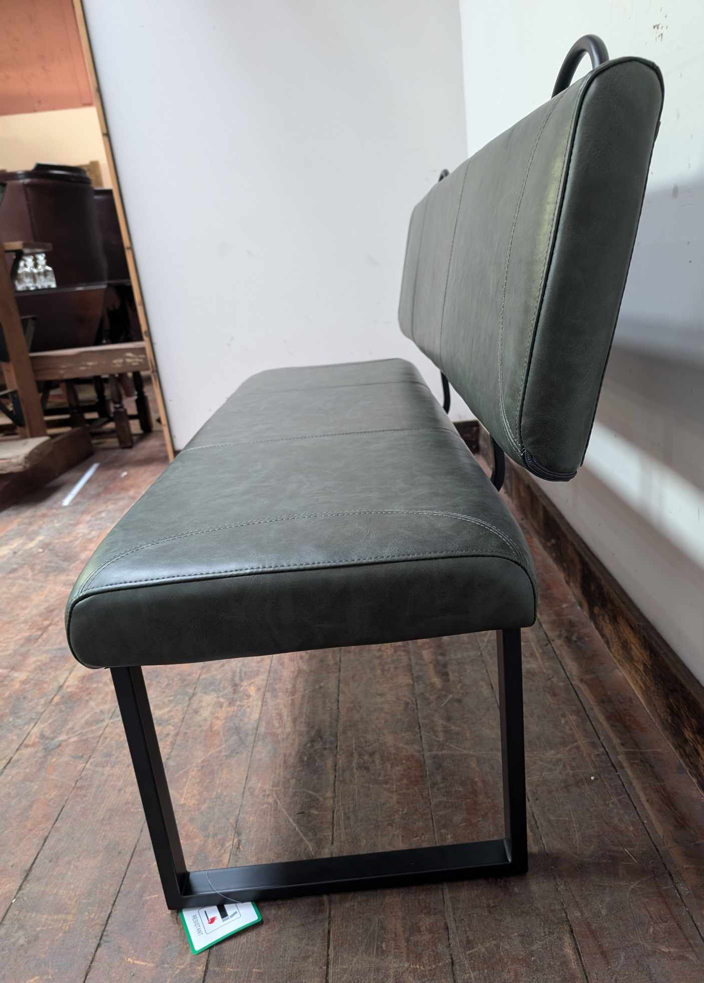 Metal Healy Bench with Forest Green Leather Upholstery