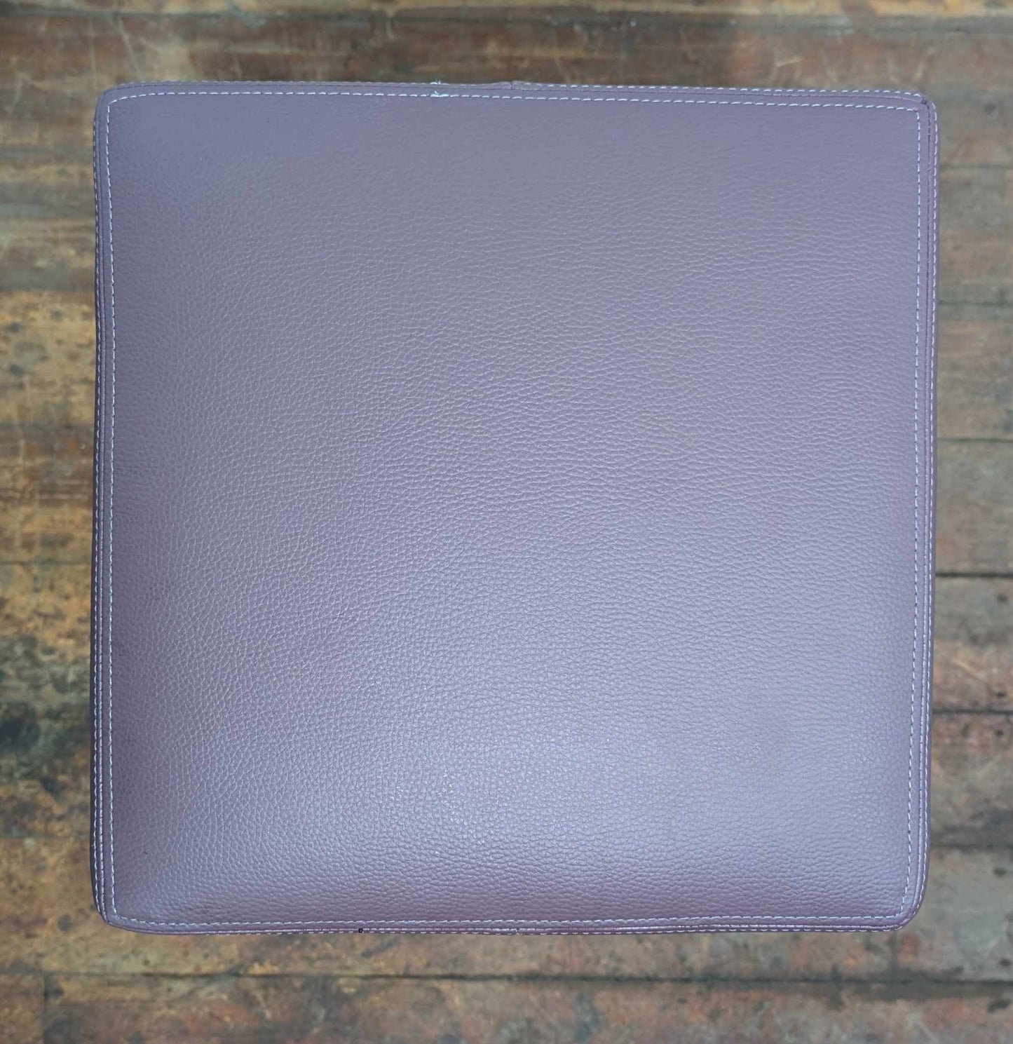 Pair of Wood Frame Purple Faux Leather Stools - Reupholstered