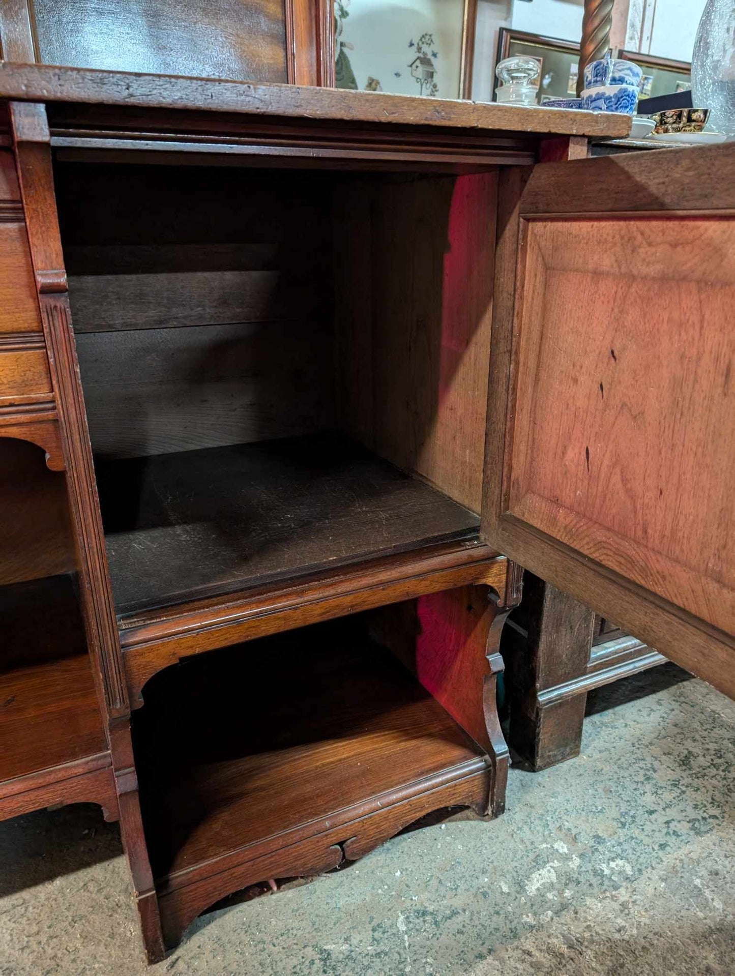 Large 20th Century Oak Sideboard with Cupboards, Drawer and Shelves
