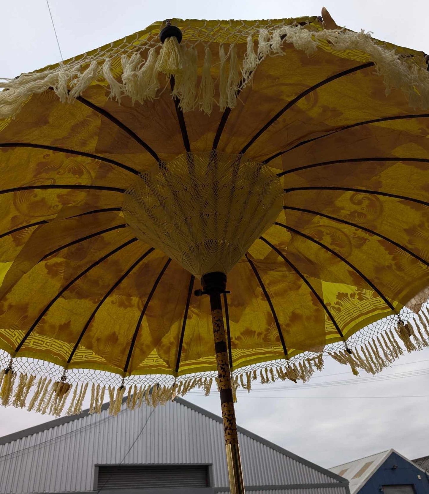 Handmade Bali Sun Parasol - Lemon Yellow and Gold (Base not included)
