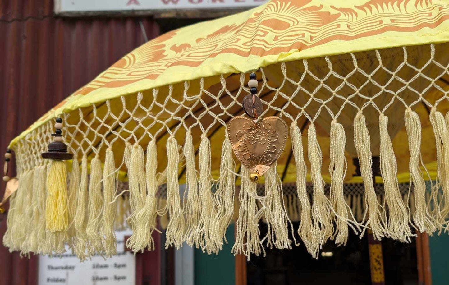 Handmade Bali Sun Parasol - Lemon Yellow and Gold (Base not included)