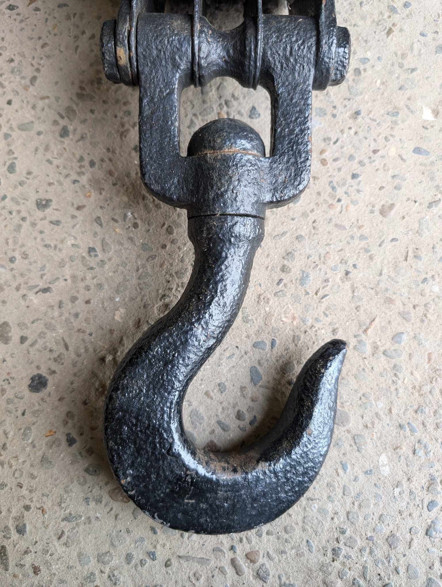 Vintage Cast Iron 20" Pulley Block and Hook / Triple Sheave / Industrial
