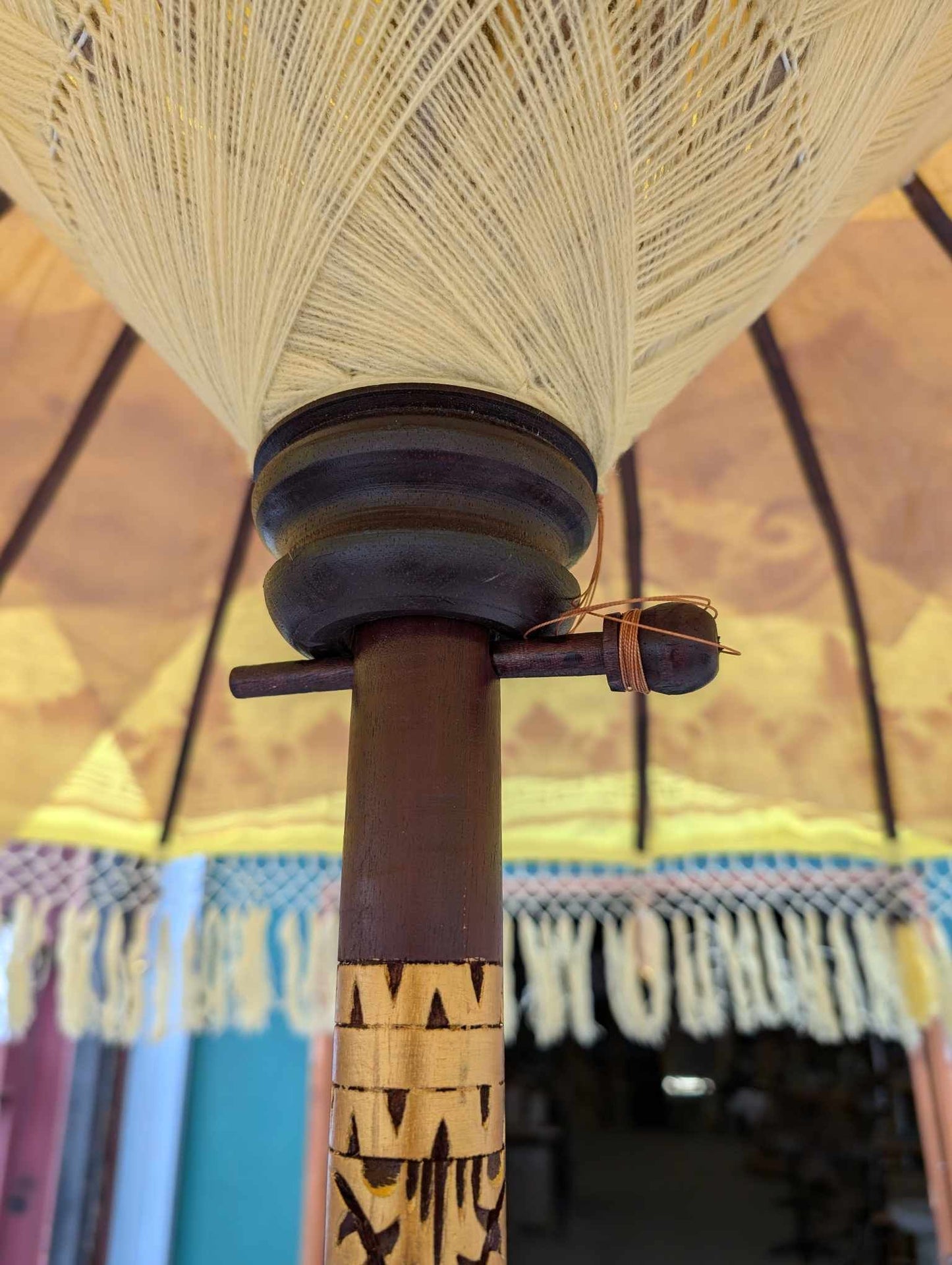 Handmade Bali Sun Parasol - Lemon Yellow and Gold (Base not included)