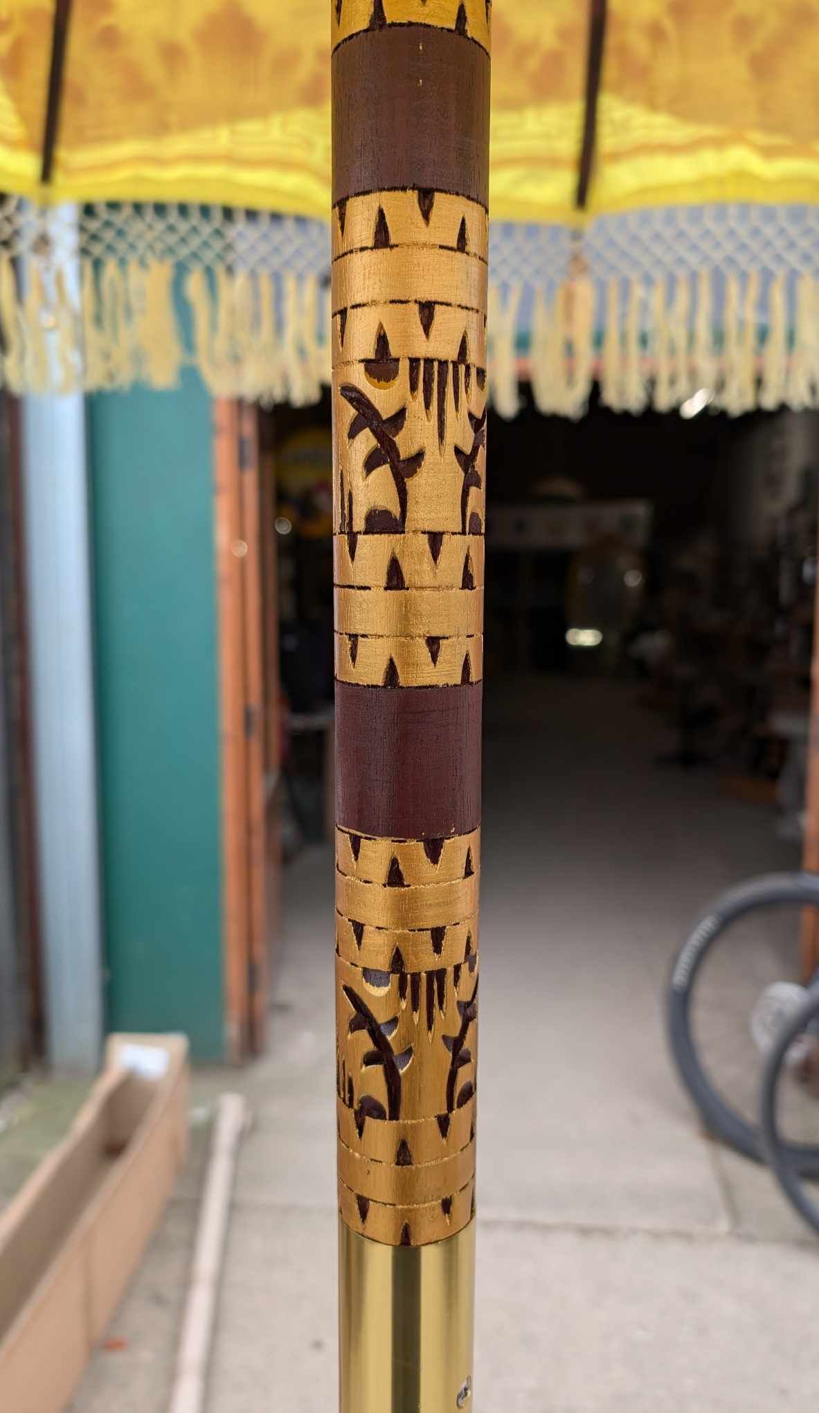 Handmade Bali Sun Parasol - Lemon Yellow and Gold (Base not included)