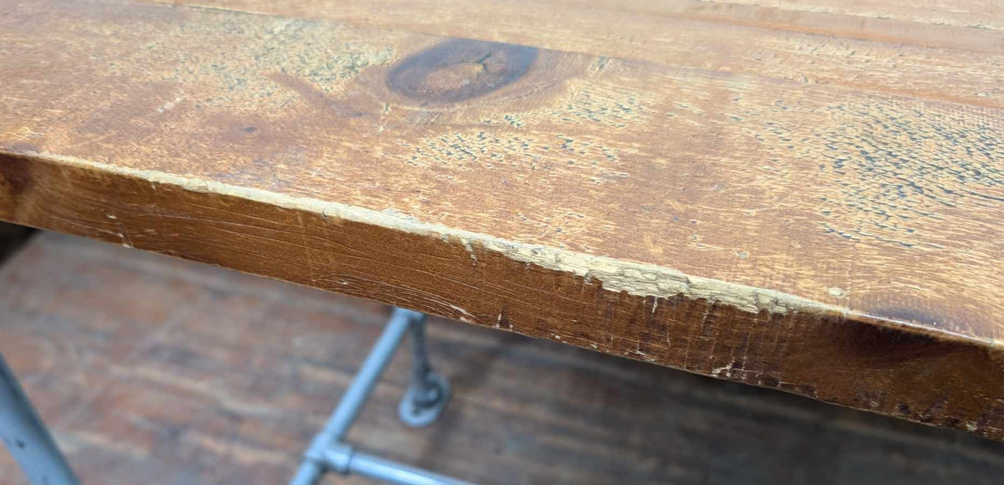Industrial Rectangular Poseur Table with Steel Frame and Solid Wood Top