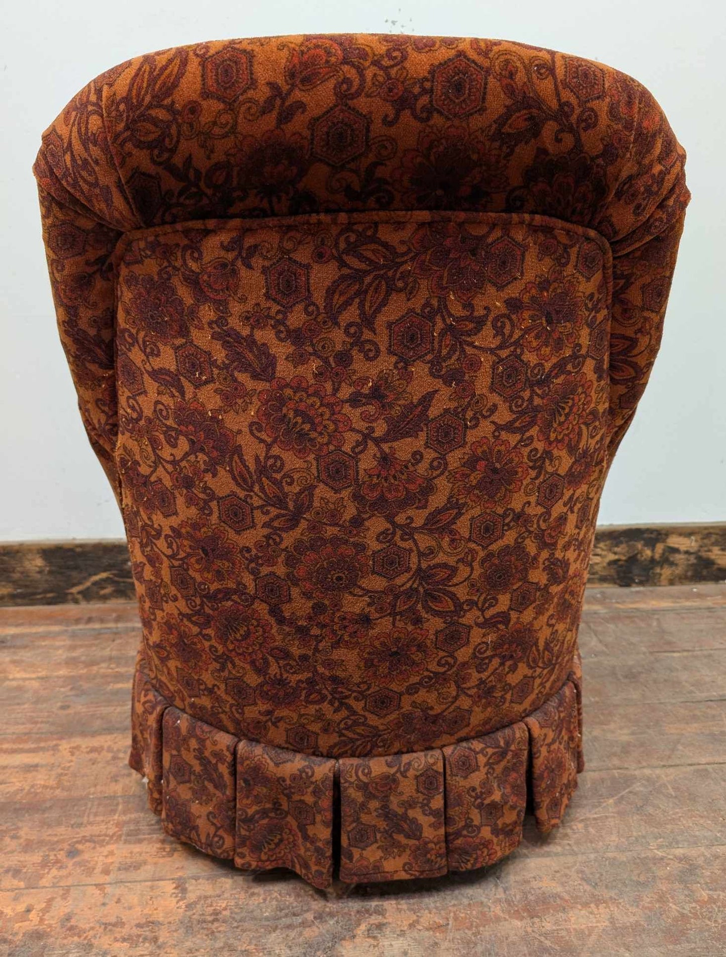 Small Orange Floral Armchair with Frilled Skirt