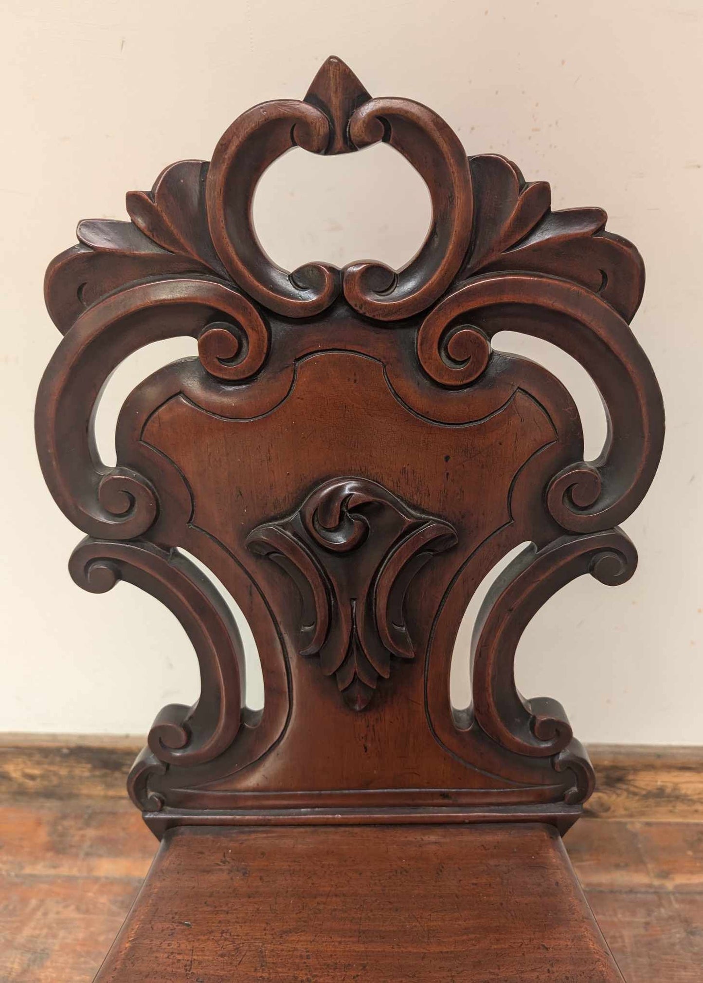 Small Antique Carved Mahogany Hall Chair - Victorian