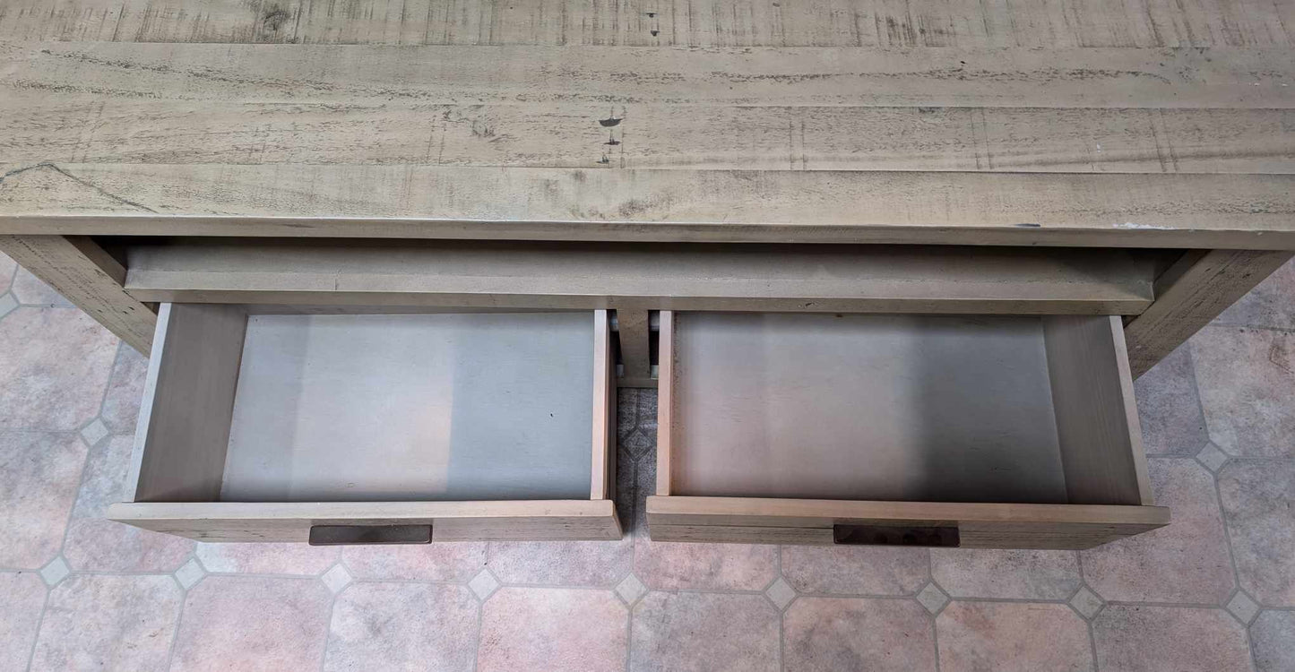 Light Wood TV Table with Two Drawers and Console Shelf