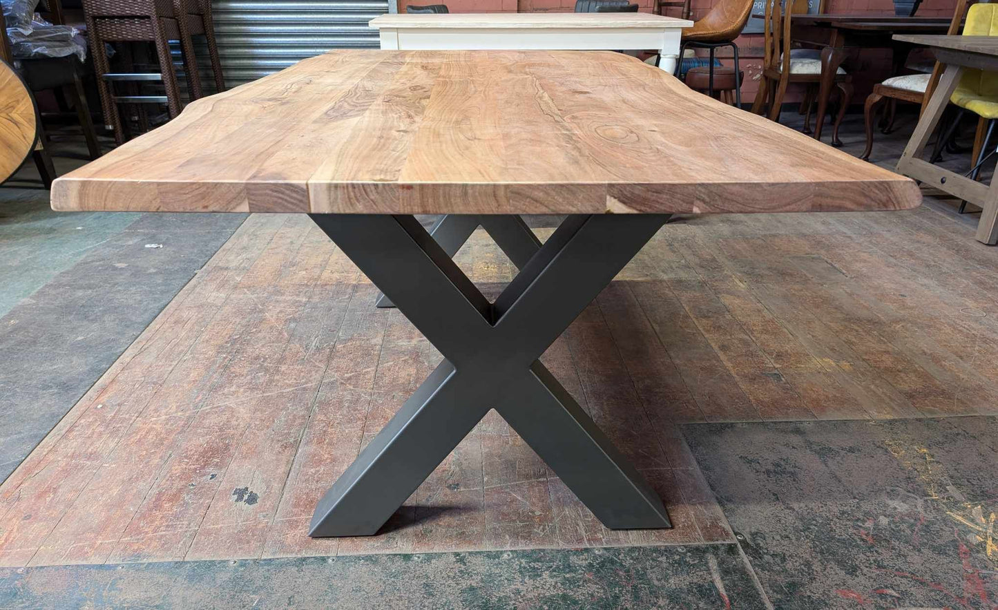 Live Edge Dining Table with Steel Cross Beam Legs