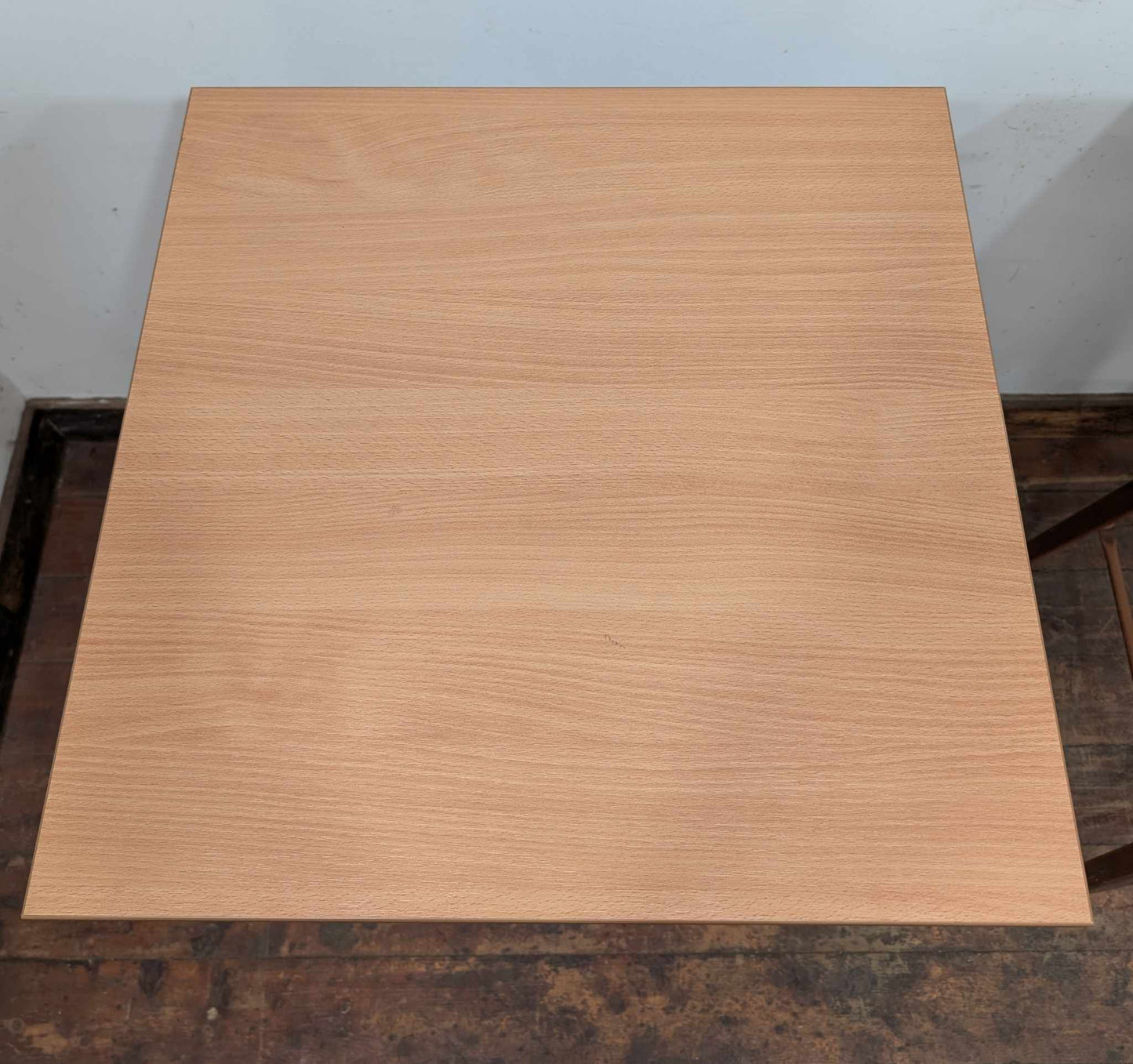 Pair of Tall Skinny Poseur Tables with Square Wood Tops and Copper Metal Bases