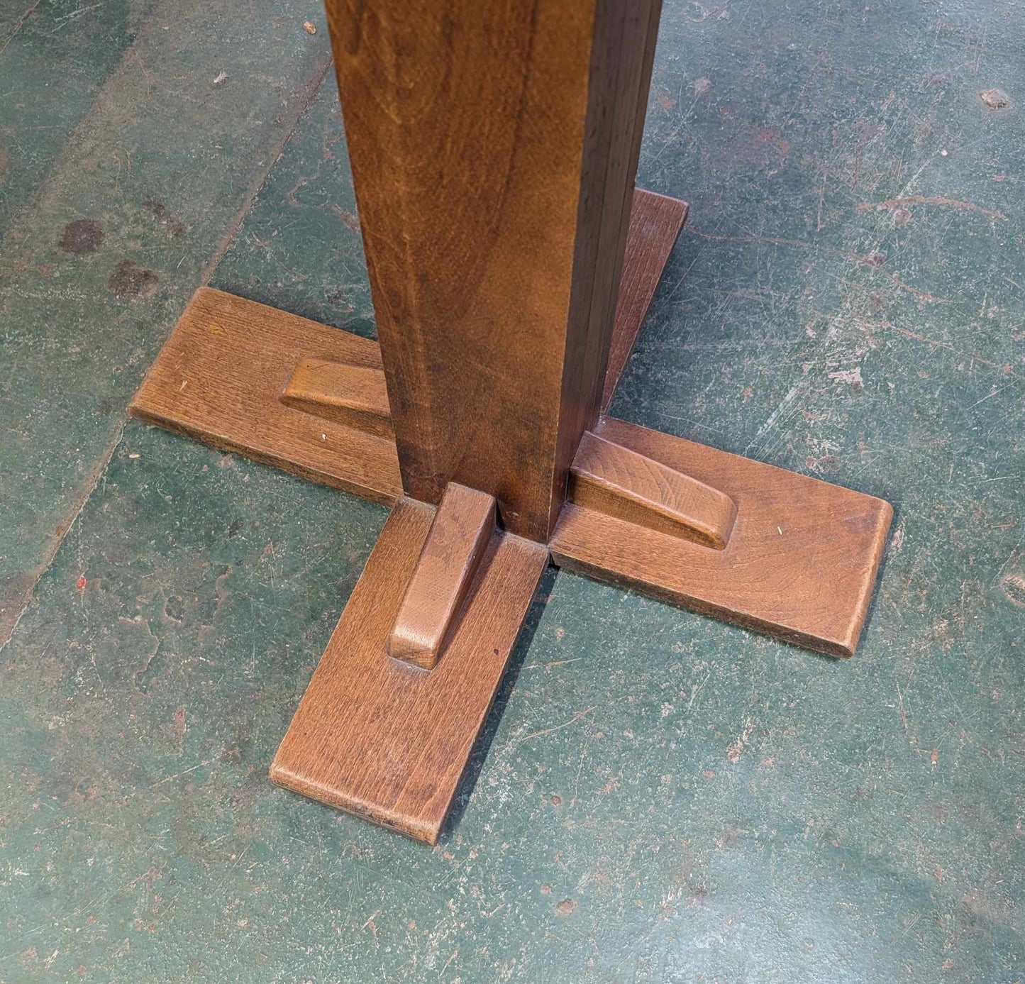 Large Square Poseur Table with Square Pillar Base and Light Wood Finish