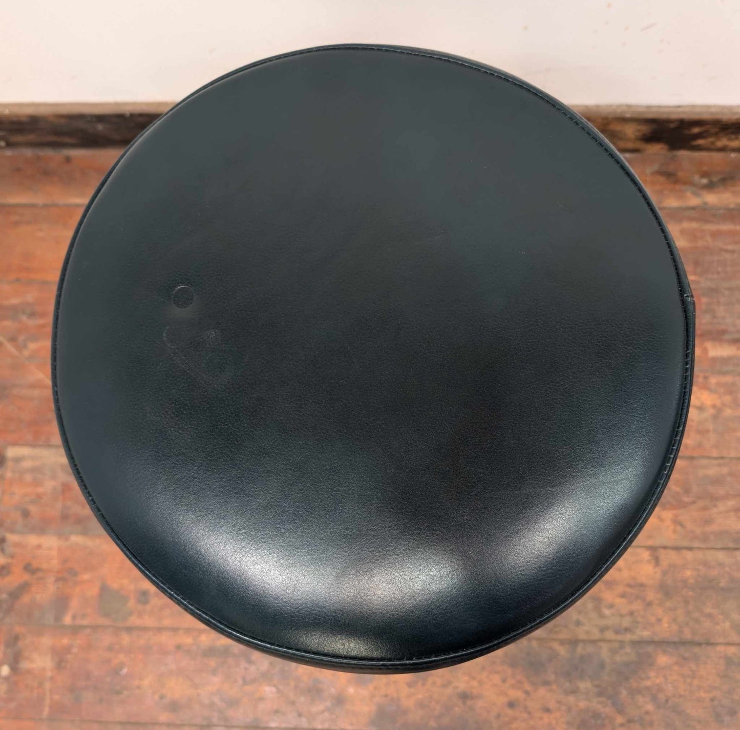 Pair of Blue and Black Vegan Leather Topped Bar Stools with Wooden Frames