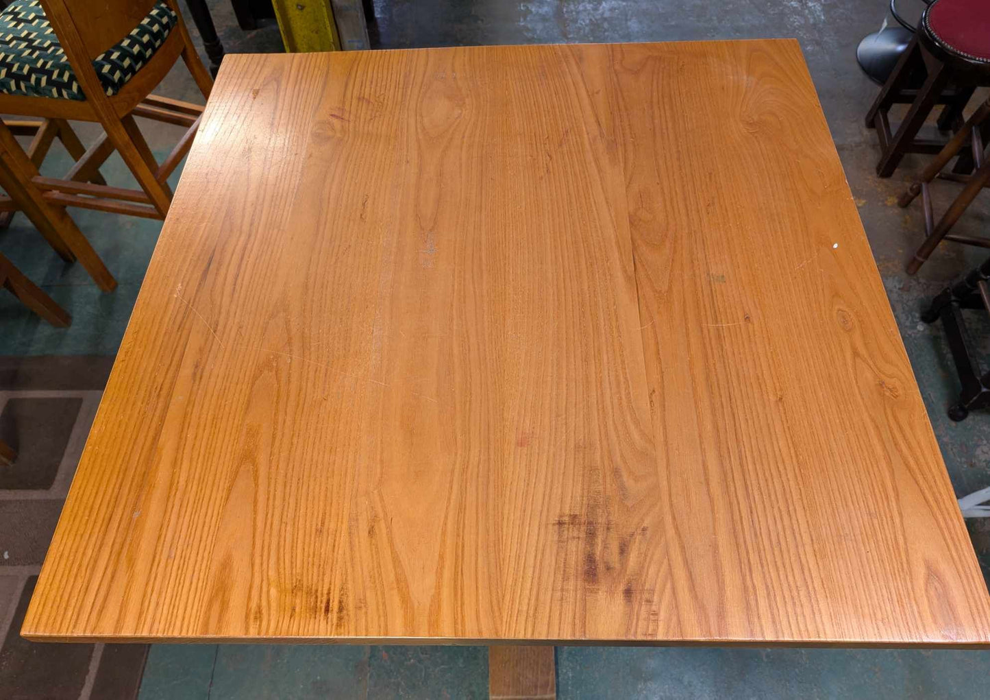 Large Square Poseur Table with Square Pillar Base and Light Wood Finish