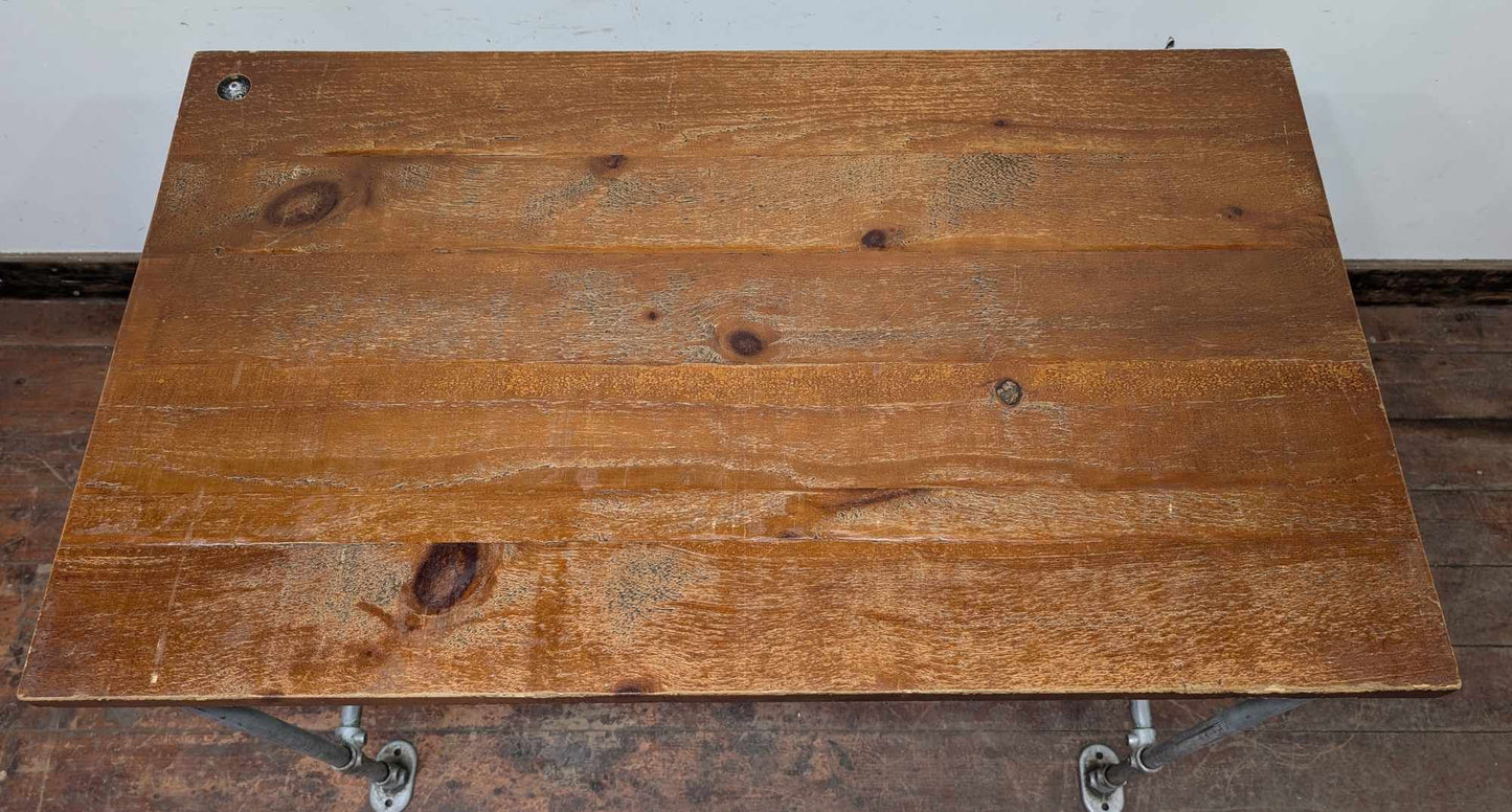 Industrial Rectangular Poseur Table with Steel Frame and Solid Wood Top