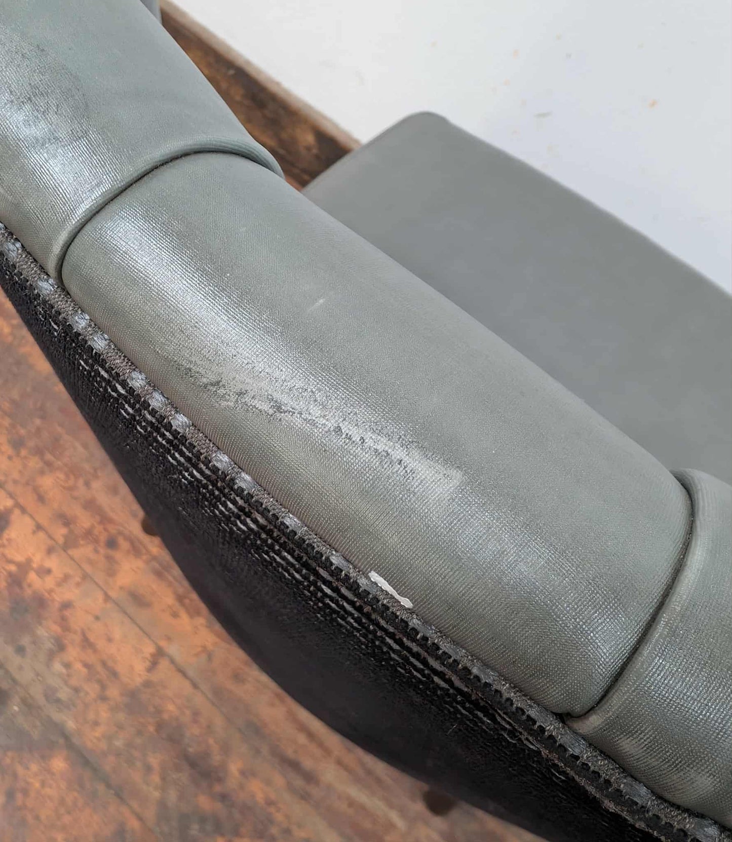 Set of 8 high back grey comfy faux-leather and fabric chairs