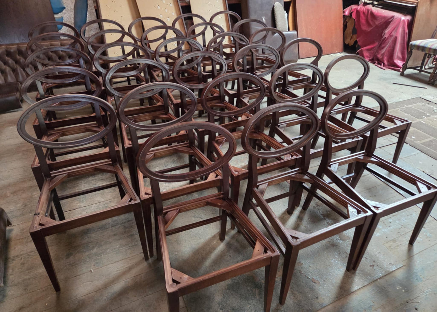 Set of 28 Wooden Spoonback Dining Chair Frames, without Seats or Upholstery