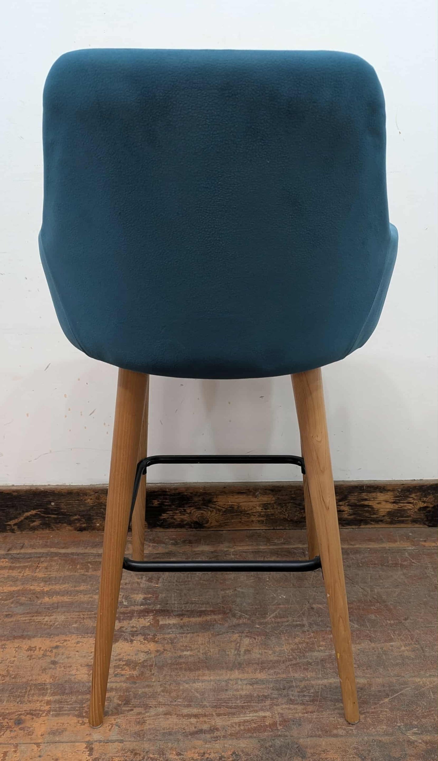 Set of 4 teal suede-like fabric bar stools for cafe / pub / restaurant