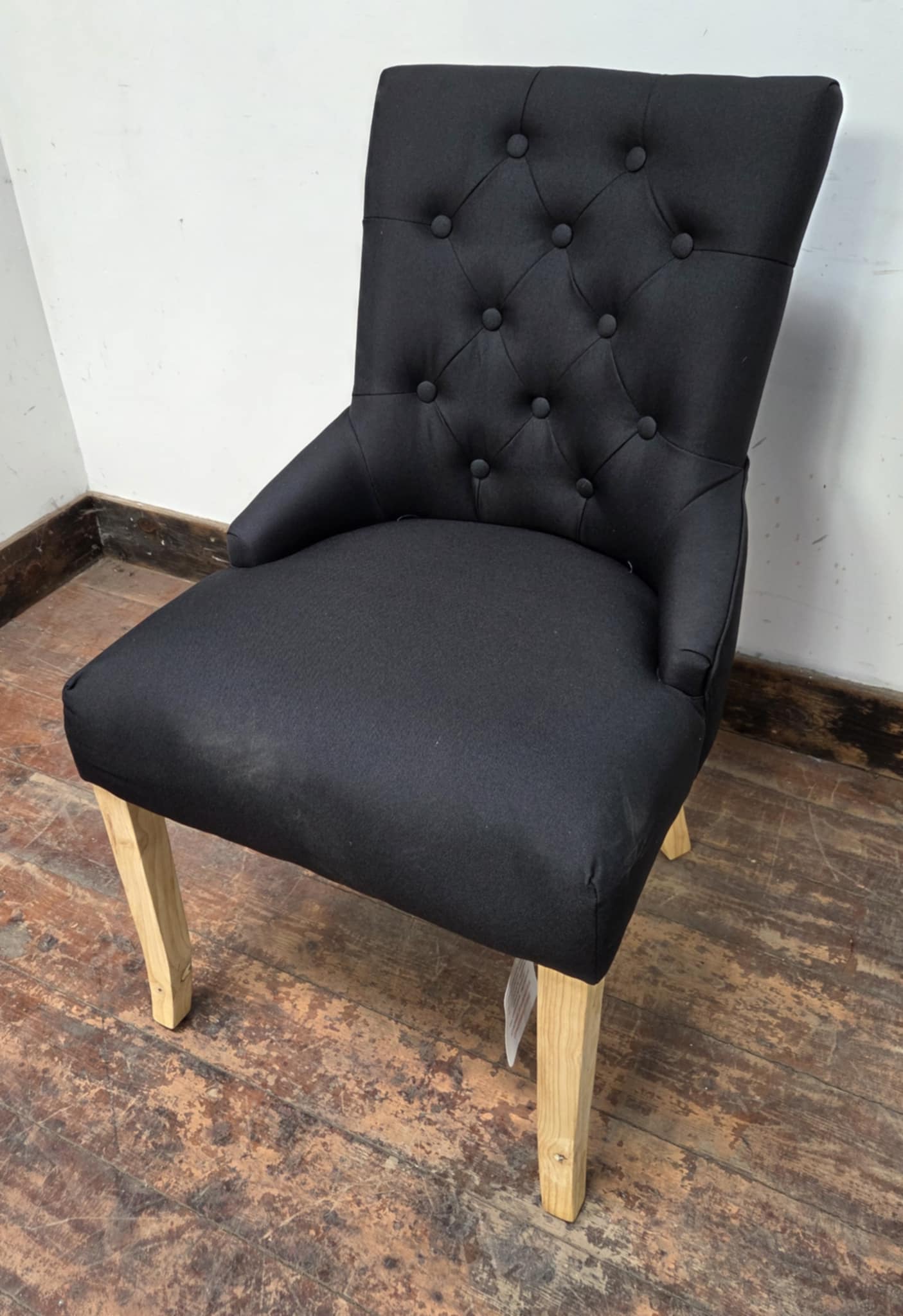 Black Linen Fabric Dining Chair with Light Wood Legs