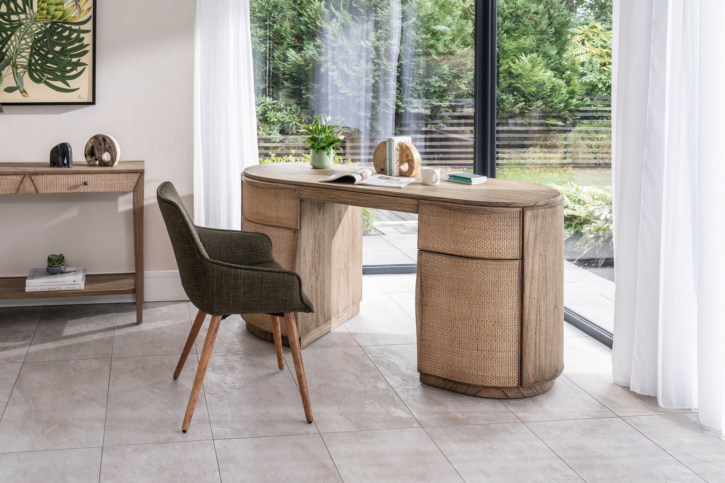 Pair of stylish dining chairs in olive green
