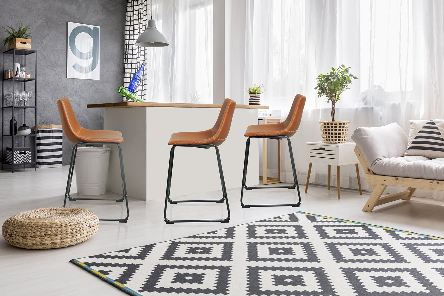 Pair of Cooper Tan Vegan Counter Stools