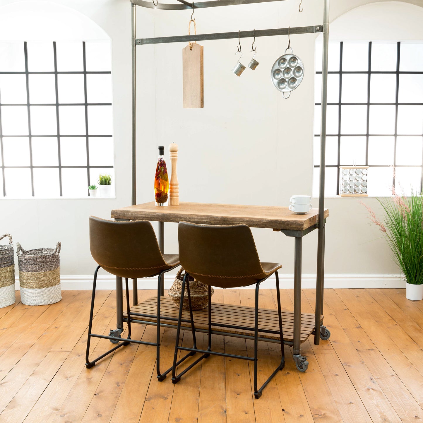 Pair of Cooper Chestnut Vegan Counter Stools