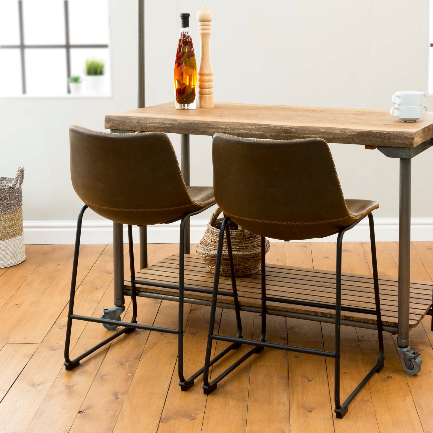 Pair of Cooper Chestnut Vegan Counter Stools