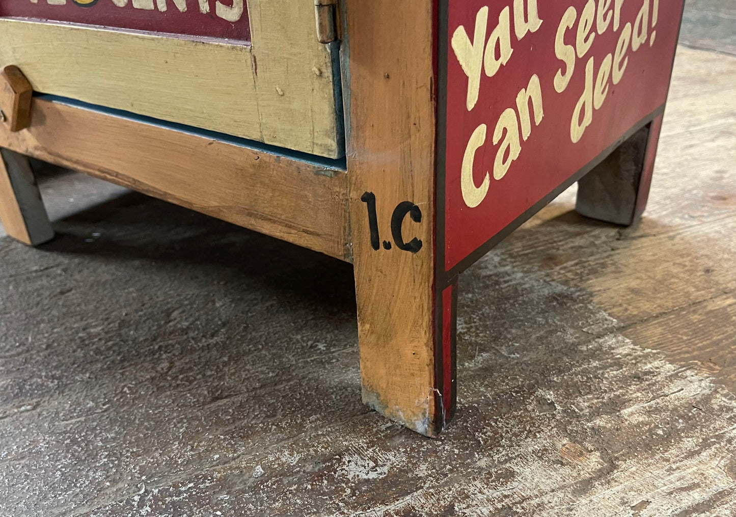 Pair of hand painted bedside cabinets feat. vintage style adverts