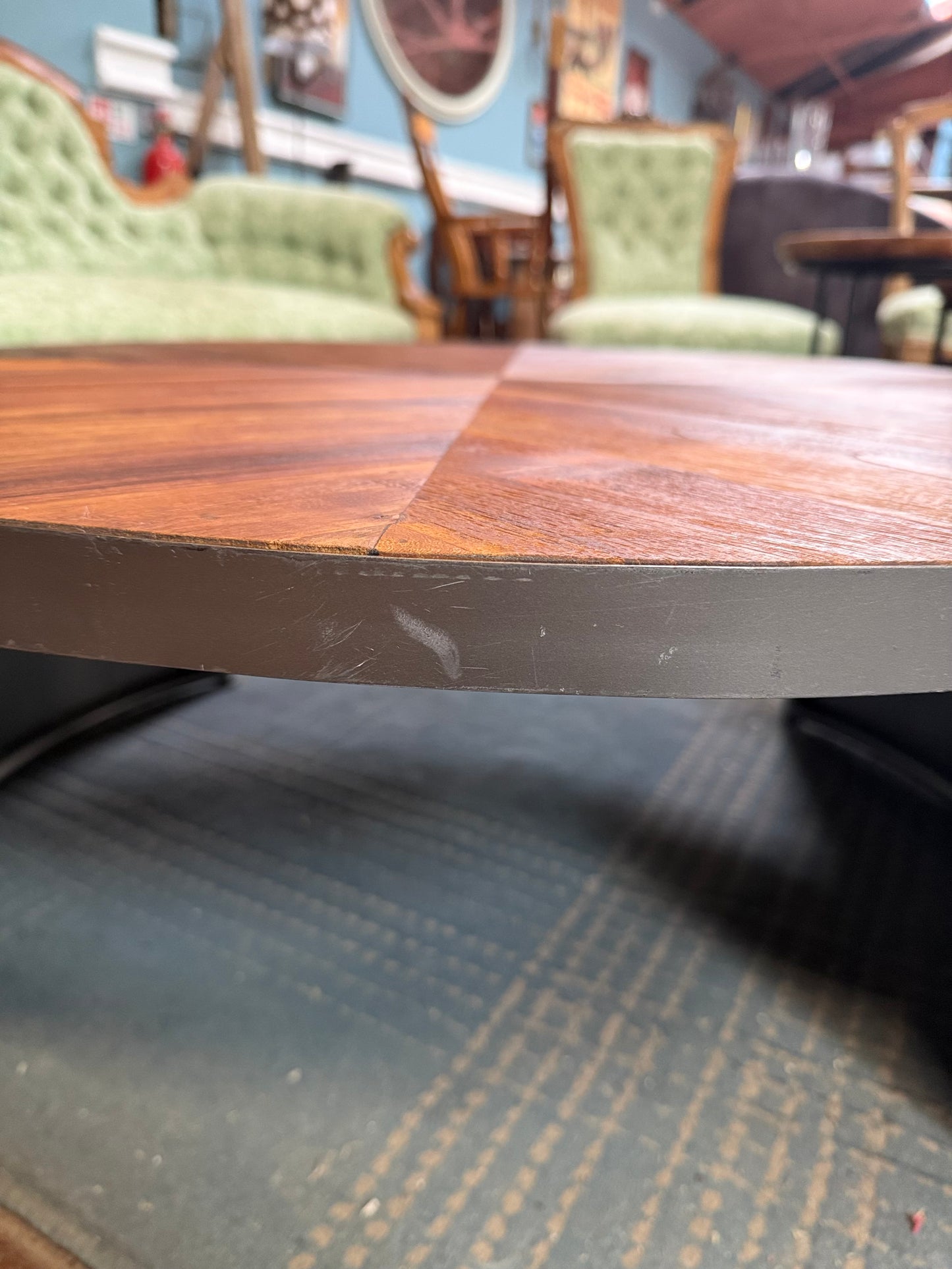 Oban Round Coffee Table – Wood Effect Top & Black Metal Base