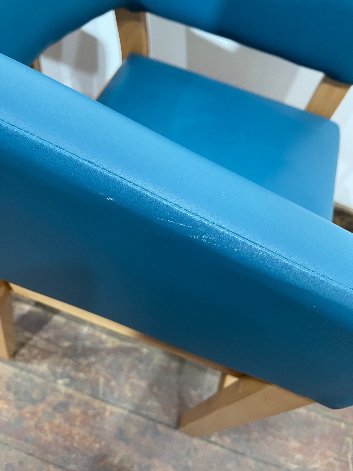 Matching set of 2 tub chairs in blue faux-leather