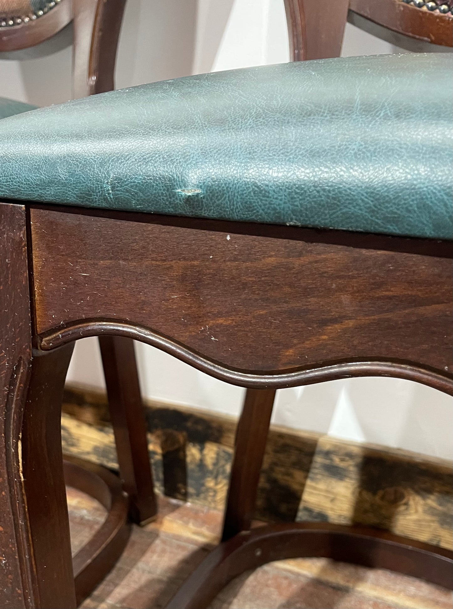 Set of 4 dining chairs with faux-leather seats & tartan fabric