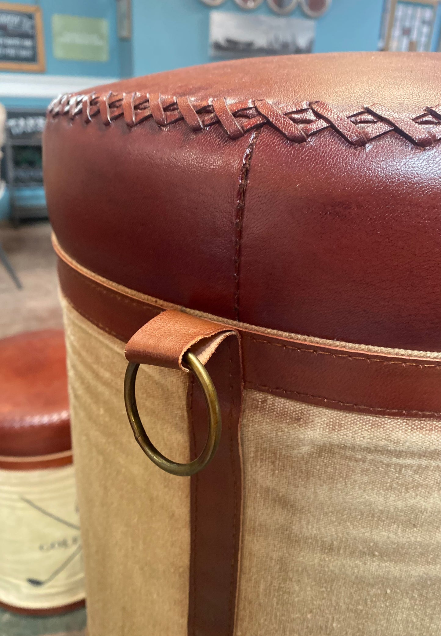 Leather & canvas worker bee seat / stool