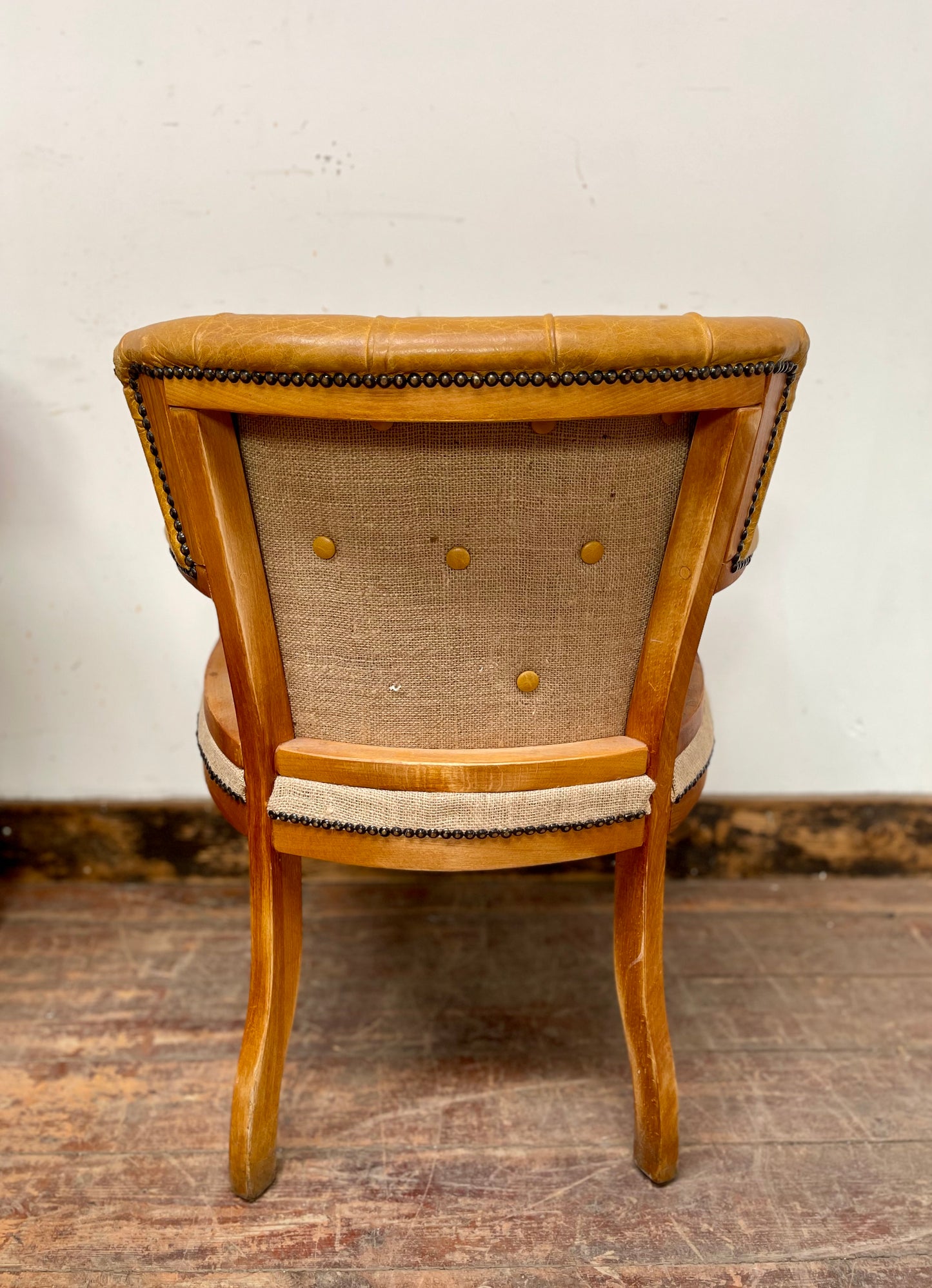 Set of 5 mustard yellow leather tub chairs / pub chairs