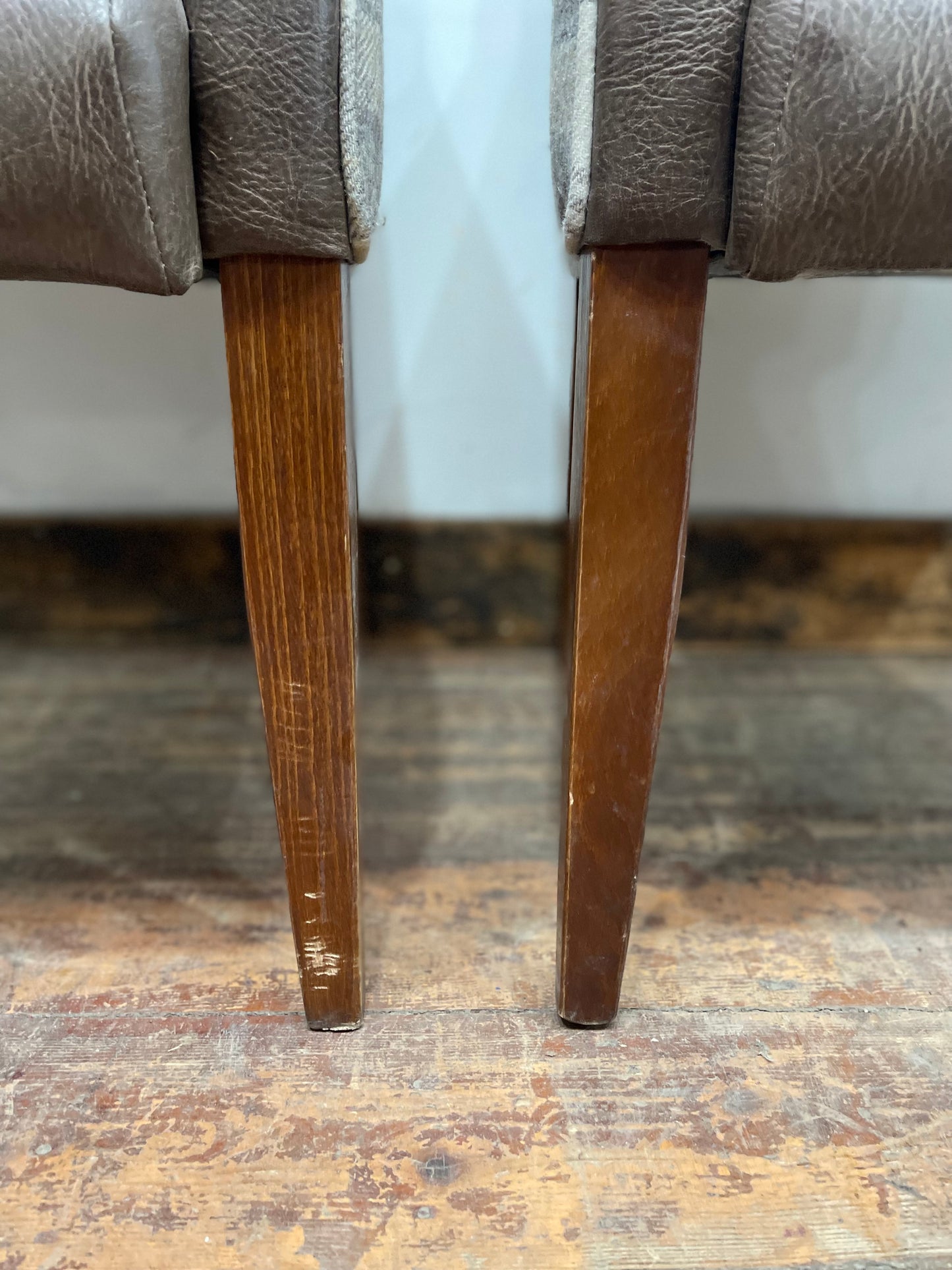 Pair of leather-effect armchairs / pub chairs with check tartan backs