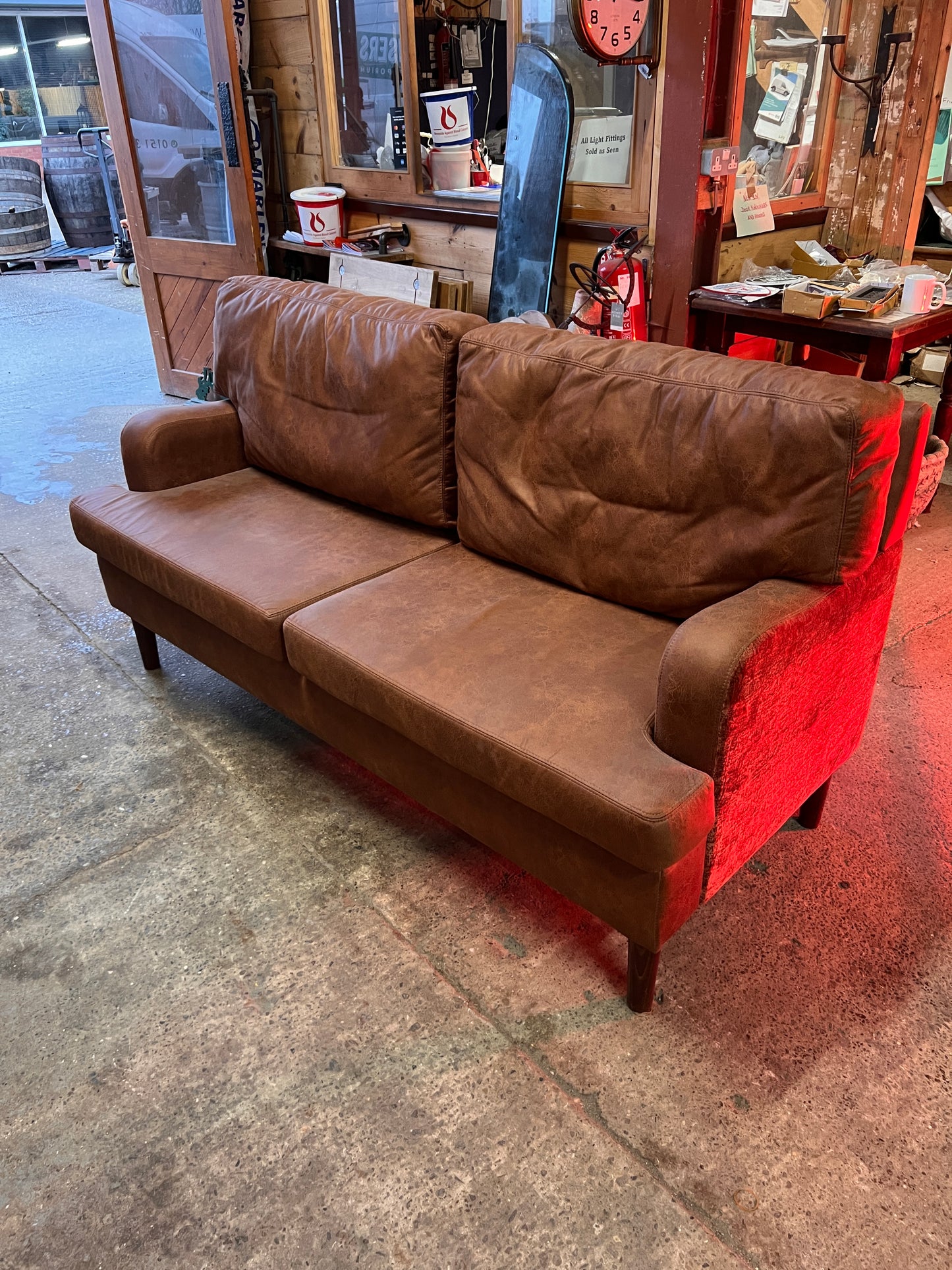 Brown Faux Leather Dining Couch