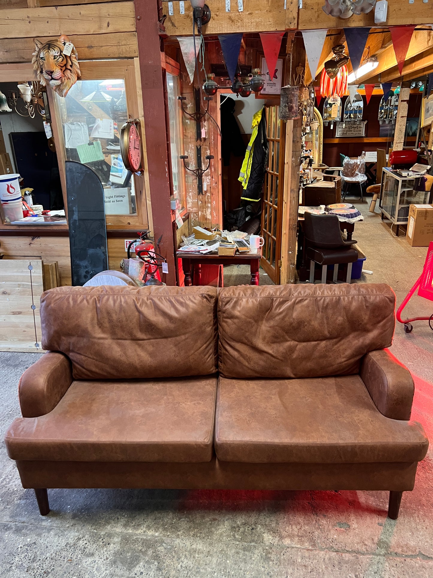 Brown Faux Leather Dining Couch