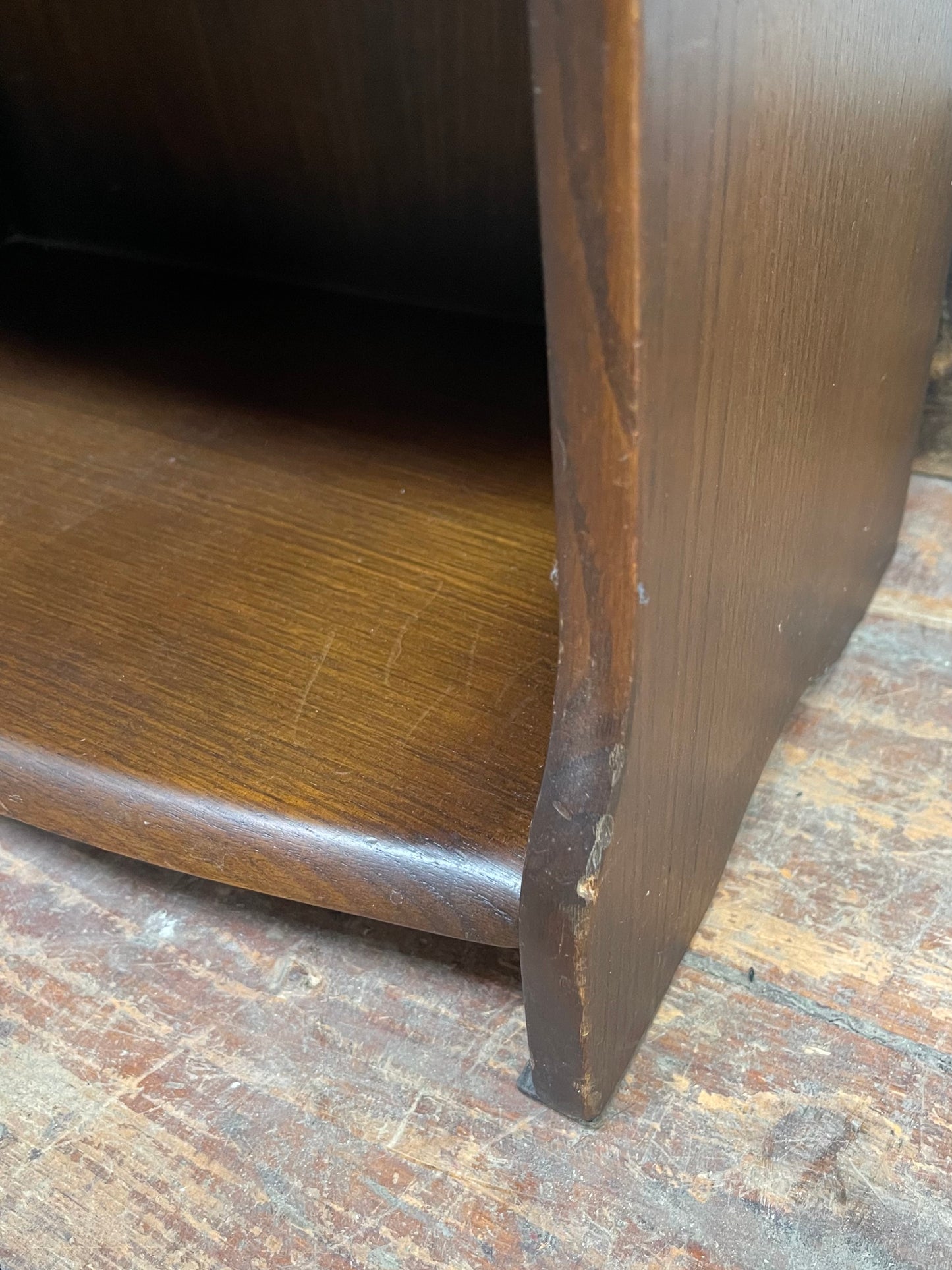 Narrow dark wood 1970s bookcase with dome top