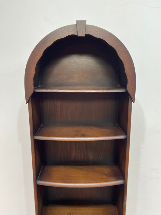Narrow dark wood 1970s bookcase with dome top