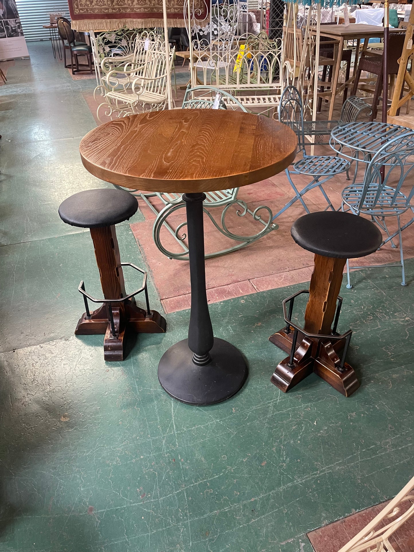 Pair of Industrial Dark Wood Tall Bar Stools