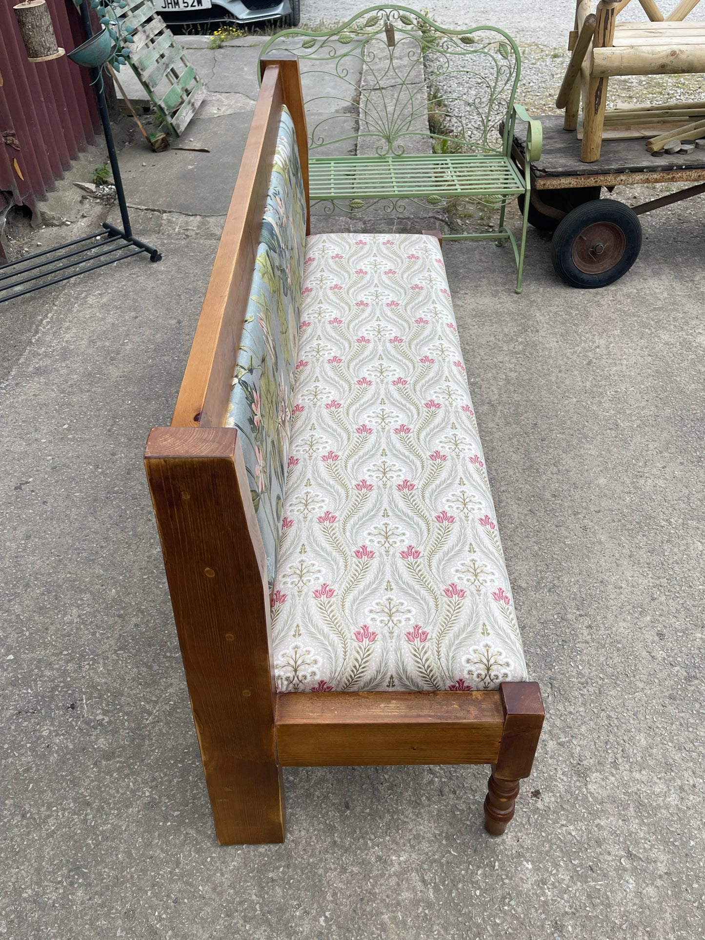 Solid Pine Floral Upholstered Hall Bench / Settle Seat / Country Style
