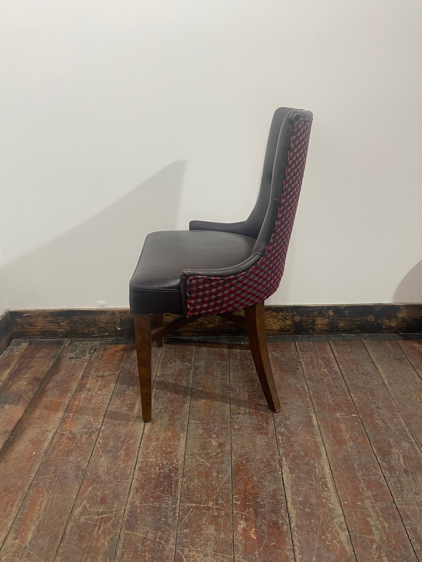Set of 6 Brown Leather Tufted Dining Chairs / Mixed Pattern Backs