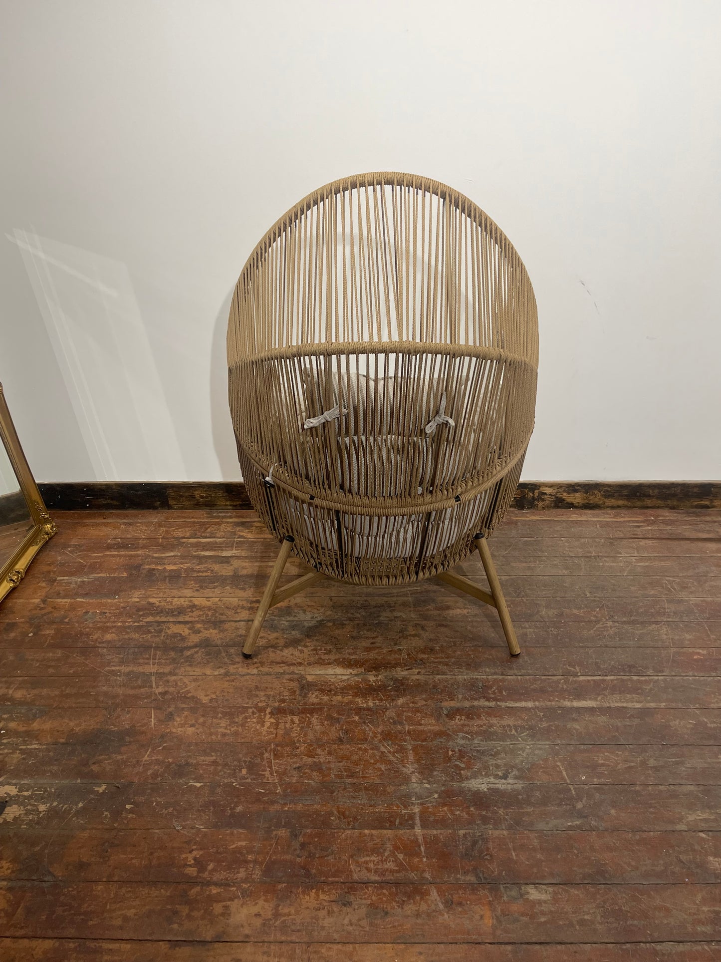 Indoor/Outdoor Natural Rattan Effect Egg Chair with Cushions Lounge Chair