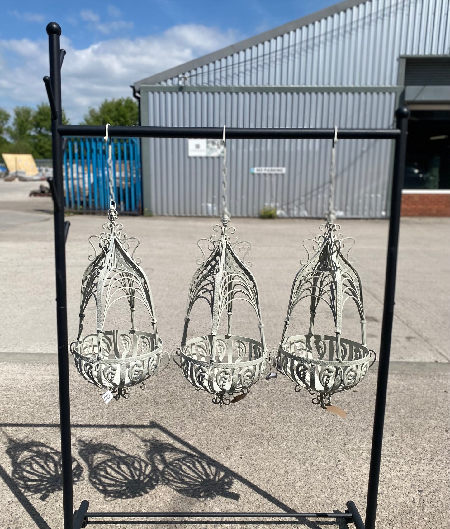 Ornate metal hanging basket