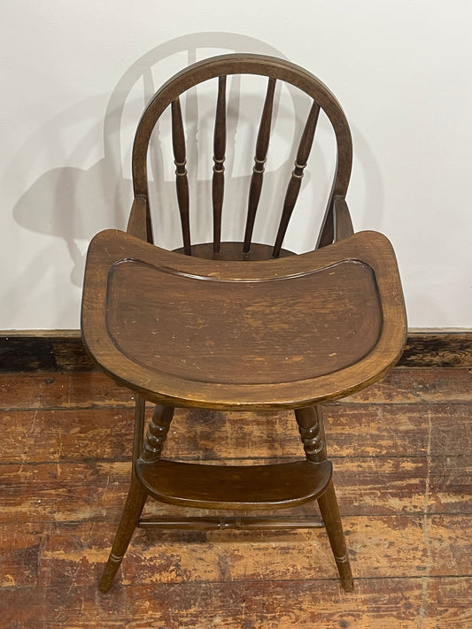 Vintage Solid Wood High Chair | Traditional Wooden Baby Chair with Tray
