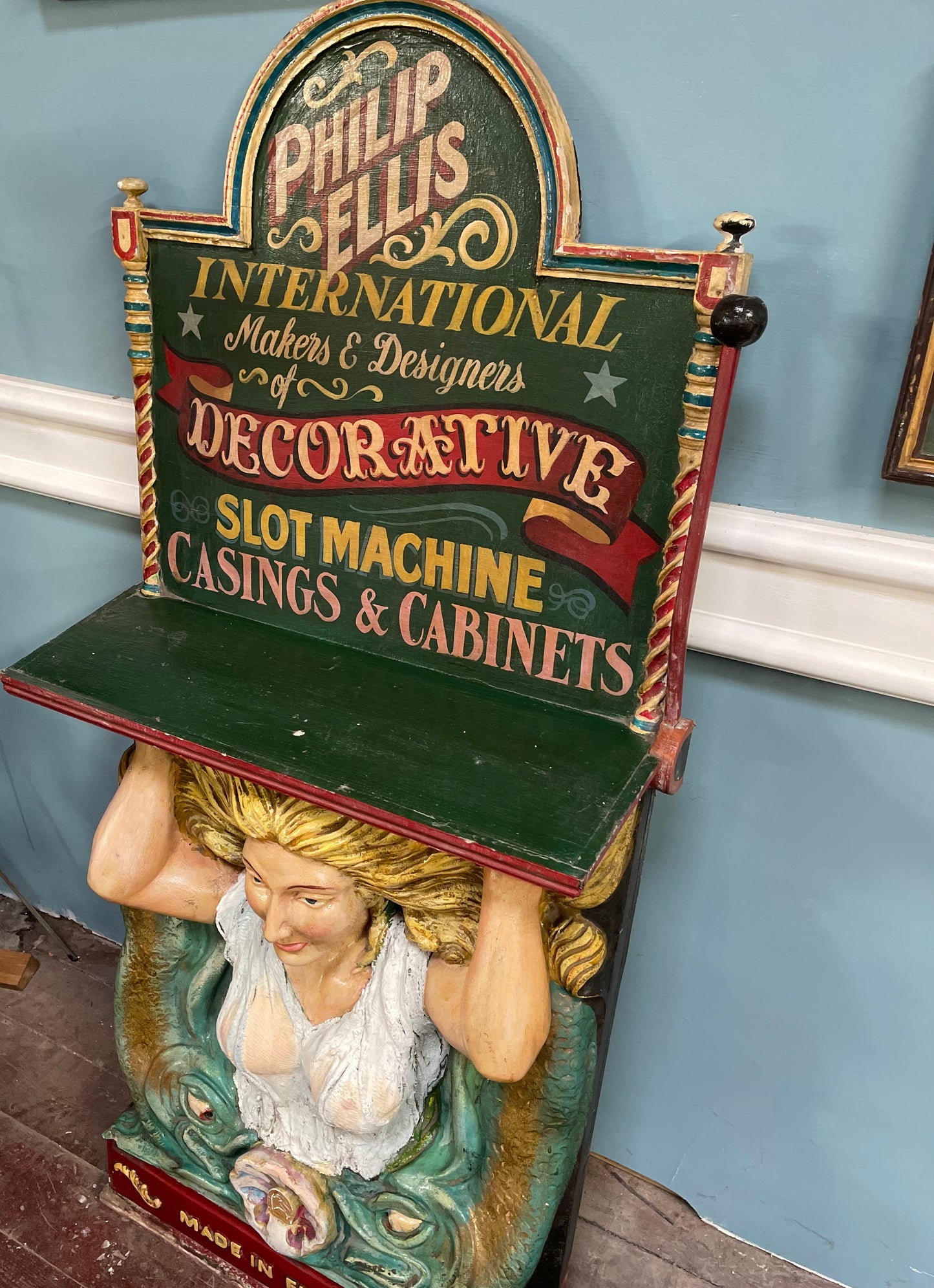 Hand painted funfair circus Mermaid sculpture with vintage sign