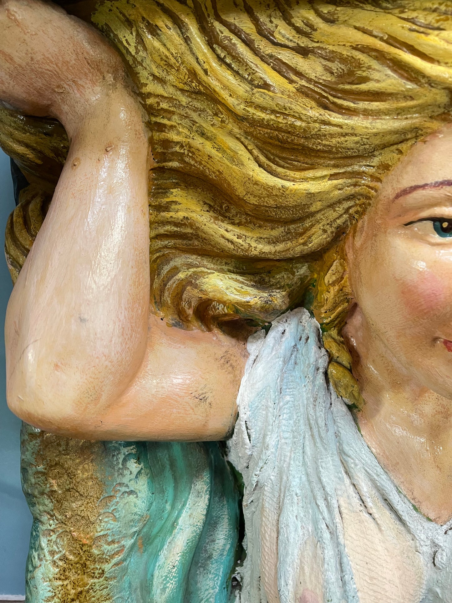 Hand painted funfair circus Mermaid sculpture with vintage sign