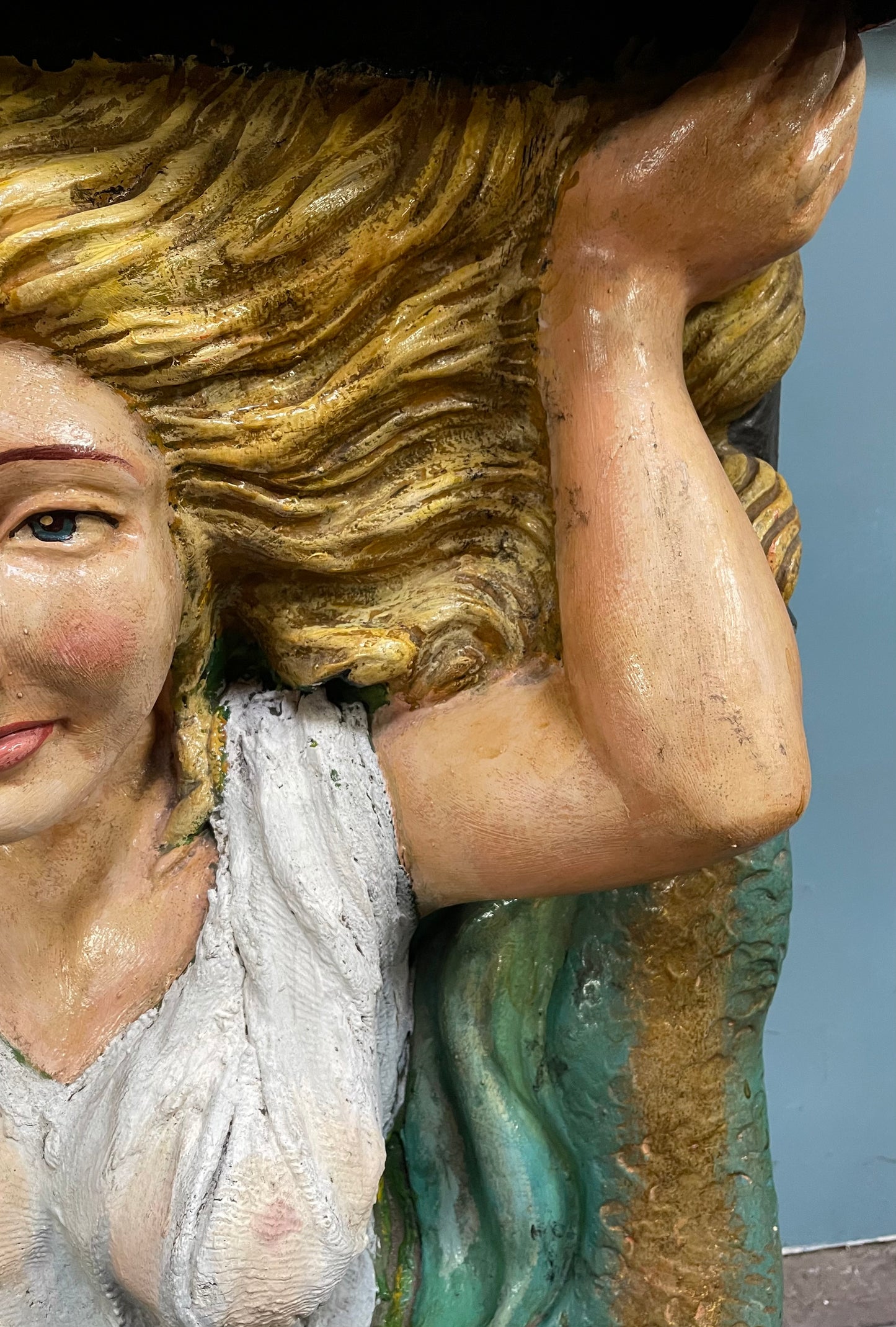 Hand painted funfair circus Mermaid sculpture with vintage sign