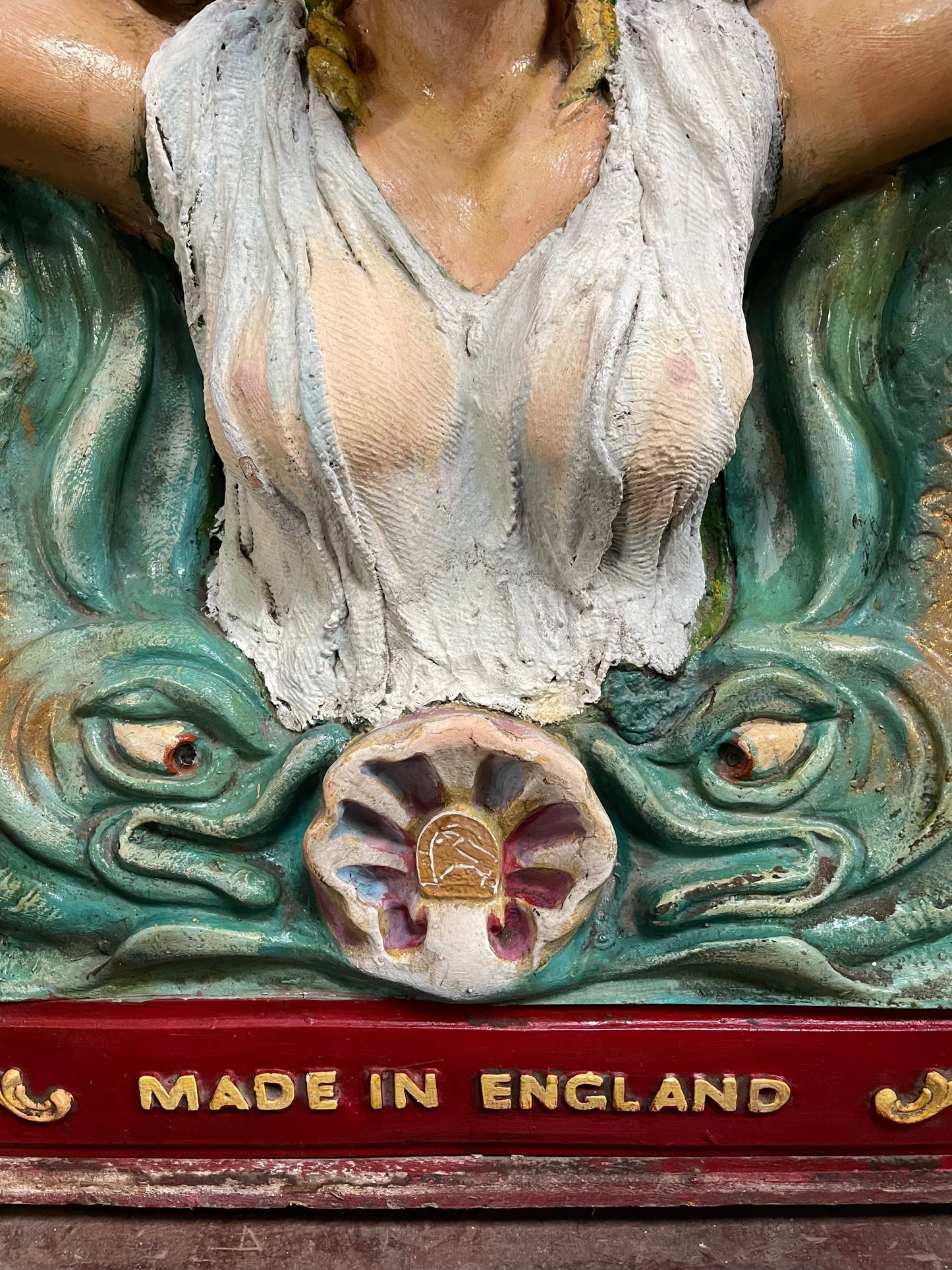 Hand painted funfair circus Mermaid sculpture with vintage sign
